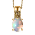 Ethiopian Welo Opal and Yellow Diamond Pendant Necklace 20 Inches in Vermeil Yellow Gold Over Sterling Silver 1.25 ctw - Sticky add to cart bar