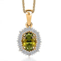 AAA Natural Calabar Green Tourmaline and Diamond Halo Pendant Necklace 20 Inches in Vermeil Yellow Gold Over Sterling Silver 1.15 ctw - Sticky add to cart bar