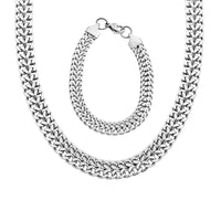 Double Row Curb Chain Bracelet (7.50In) and Necklace 20 Inches in Stainless Steel
