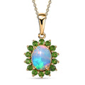 Bali Legacy Ethiopian Welo Opal and Chrome Diopside Sunburst Pendant Necklace 20 Inches in Vermeil Yellow Gold Over Sterling Silver 1.90 ctw - Sticky add to cart bar