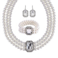 Simulated Quartz, Austrian Crystal and Simulated Pearl Beaded Choker Necklace 16-20 Inches, Stretch Bracelet and Earrings in Silvertone - Sticky add to cart bar