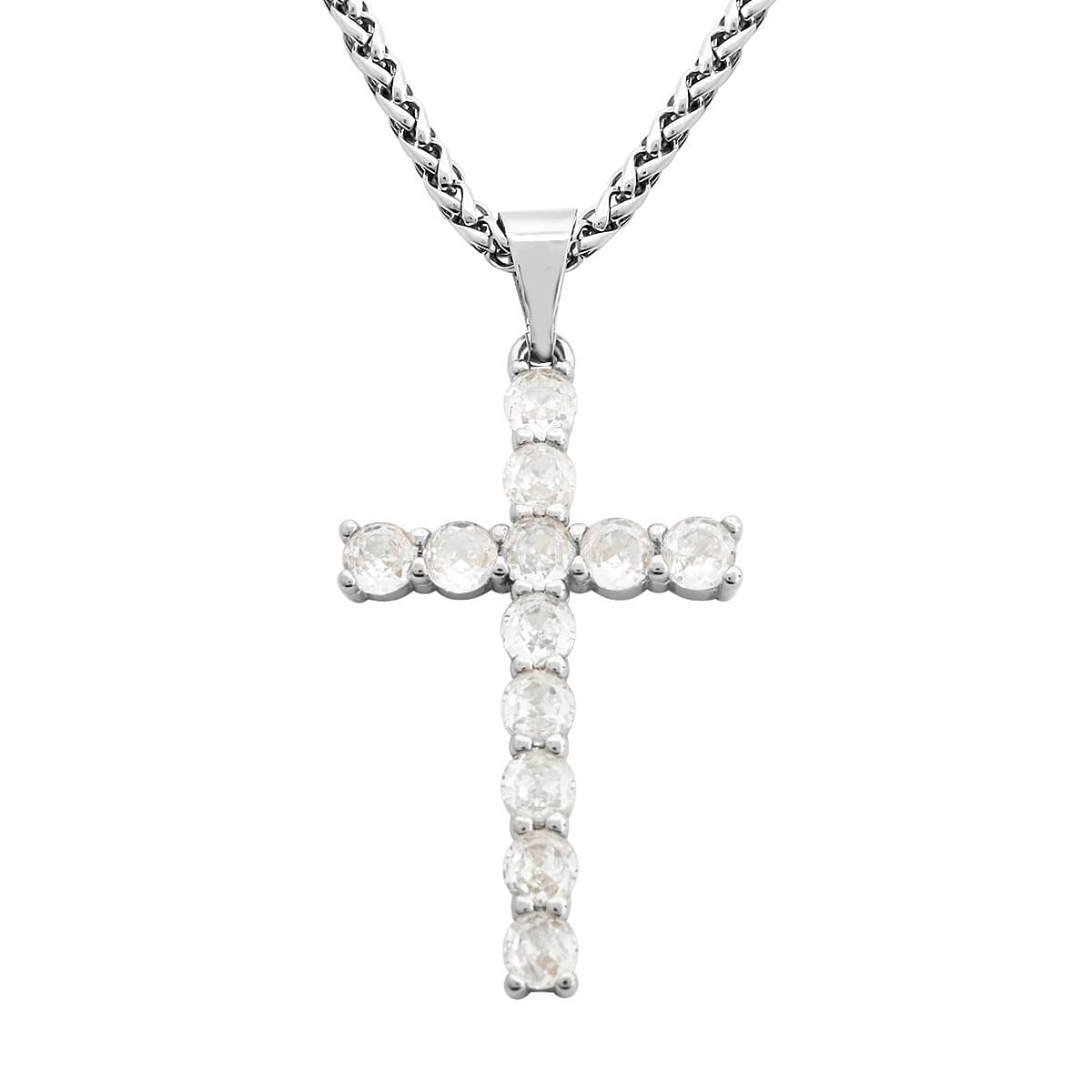 White Austrian Crystal Pendant Necklace (20 Inches) in Stainless Steel
