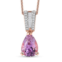 AAA Patroke Kunzite and Diamond Drop Pendant Necklace 20 Inches in Vermeil Rose Gold Over Sterling Silver 3.50 ctw