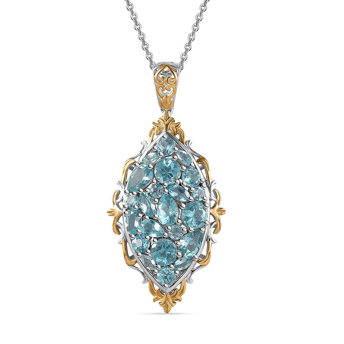 Madagascar Paraiba Apatite Pendant Necklace 20 Inches in Vermeil YG and Platinum Over Sterling Silver 5.10 ctw
