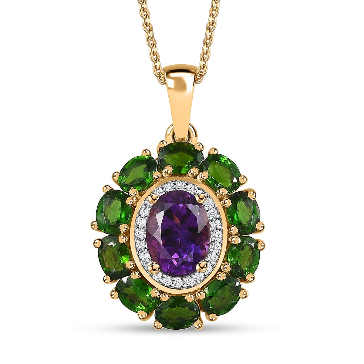Moroccan Amethyst and Multi Gemstone 2.90 ctw Floral Pendant Necklace in Vermeil Yellow Gold Over Sterling Silver 20 Inches