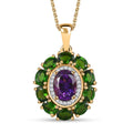 Moroccan Amethyst and Multi Gemstone 2.90 ctw Floral Pendant Necklace in Vermeil Yellow Gold Over Sterling Silver 20 Inches - Sticky add to cart bar