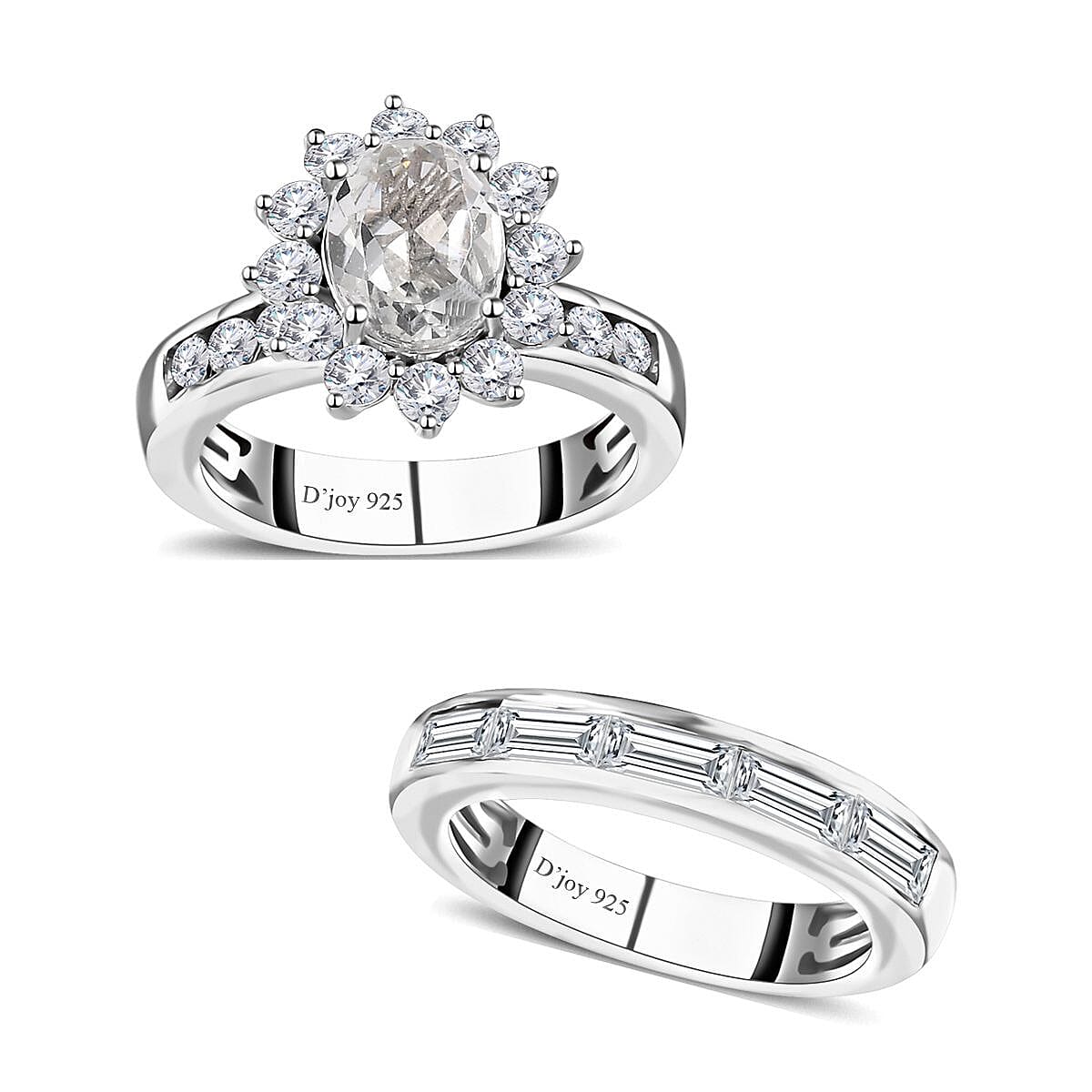 White Topaz Set of 2 Bridal Ring in Vermeil Yellow Gold Over Sterling Silver (Size 8.0) 4.75 ctw