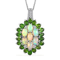 Ethiopian Welo Opal, Multi Gemstone Floral Pendant Necklace (20 Inches) in Platinum Over Sterling Silver - Sticky add to cart bar