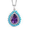 Moroccan Amethyst and Multi Gemstone Floral Pendant Necklace 20 Inches in Platinum Over Sterling Silver 9.70 ctw - Sticky add to cart bar