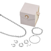 6pcs Set - Simulated Diamond 3pcs Hoop, Twisted and Marquise Earrings and 2pc Bracelet (7 & 7.50In) and Necklace (20 Inches) in Stainless Steel