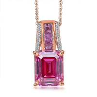 Pink Moissanite and Multi Gemstone Bridge Pendant Necklace 20 Inches in Vermeil Rose Gold Over Sterling Silver 4.30 ctw