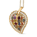 Rainbow Sapphire and Multi Gemstone Leaf Pendant Necklace 18 Inches in Vermeil Yellow Gold Over Sterling Silver 5.00 ctw - Sticky add to cart bar