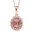 Premium Marropino Morganite, Multi Gemstone Floral Pendant Necklace (20 Inches) in Vermeil RG Over Sterling Silver - Sticky add to cart bar