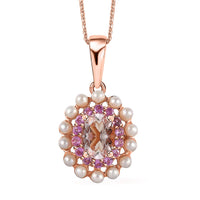 Premium Marropino Morganite, Multi Gemstone Floral Pendant Necklace (20 Inches) in Vermeil RG Over Sterling Silver