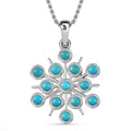 Sleeping Beauty Turquoise Snowflake Pendant in Sterling Silver with Stainless Steel Necklace 20 Inches 1.00 ctw - Sticky add to cart bar