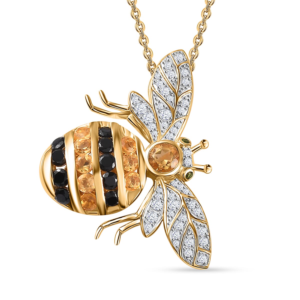 GP Trionfo Nature's Collection Brazilian Citrine and Multi Gemstone 4.90 ctw Bee Pendant Necklace in Vermeil Yellow Gold Over Sterling Silver 20 Inches