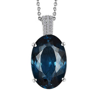 London Blue Topaz and Diamond Pendant Necklace 20 Inches in Platinum Over Sterling Silver 25.10 ctw