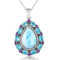Larimar and Multi Gemstone 17.50 ctw Cocktail Pendant Necklace in Platinum Over Sterling Silver 20 Inches - Sticky add to cart bar