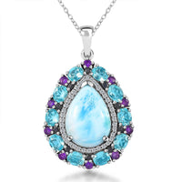 Larimar and Multi Gemstone 17.50 ctw Cocktail Pendant Necklace in Platinum Over Sterling Silver 20 Inches