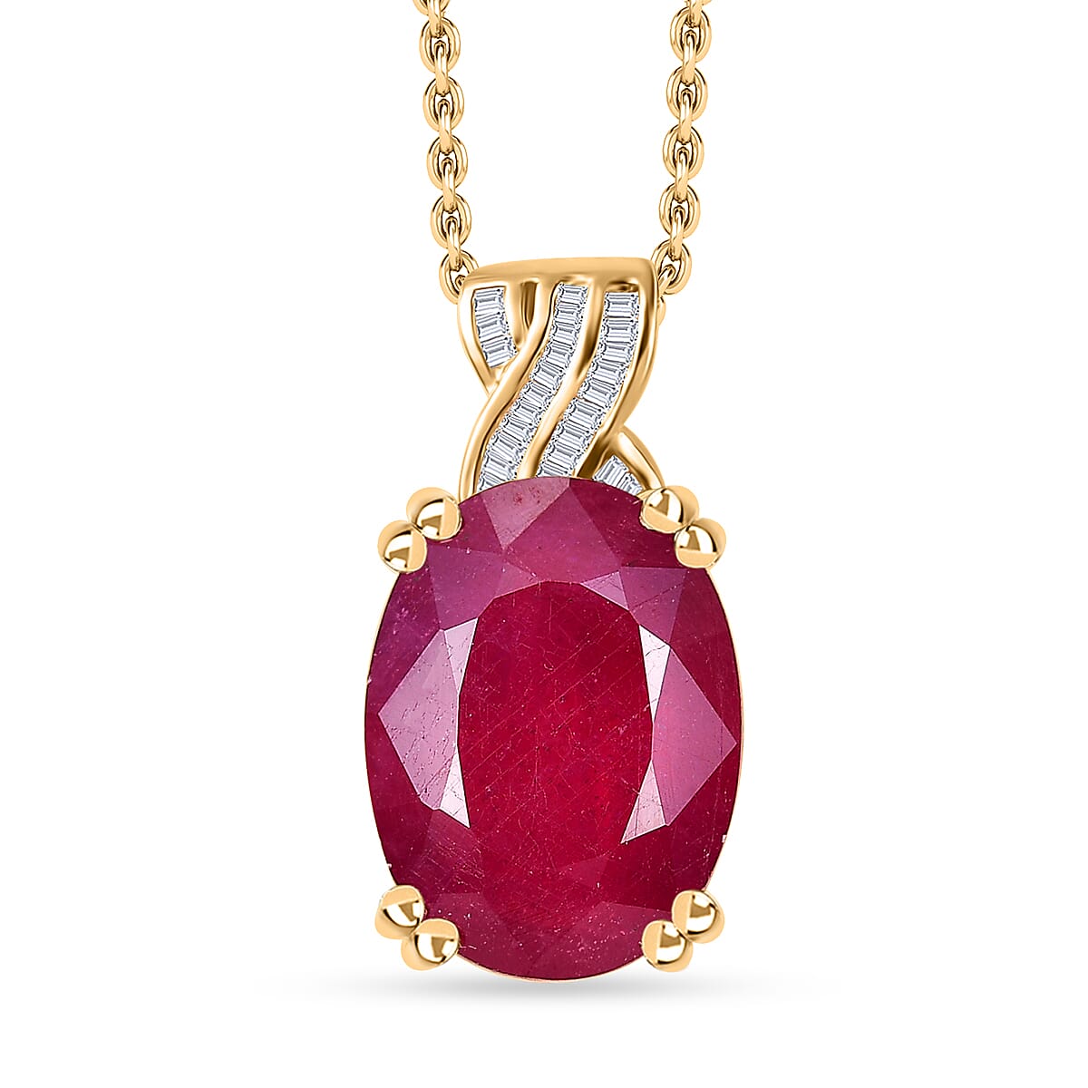 TLV Niassa Ruby (FF), Diamond Pendant Necklace (20 Inches) in Vermeil YG Over Sterling Silver 14.25 ctw