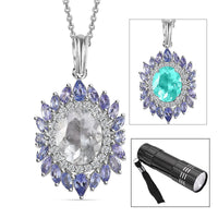 Mexican Hyalite Opal and Multi Gemstone Floral Pendant Necklace 20 Inches in Platinum Over Sterling Silver with Free UV Flash Light 4.90 ctw