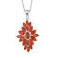 Crimson Fire Opal Elongated Pendant Necklace in Platinum Over Sterling Silver 20 Inches - Sticky add to cart bar