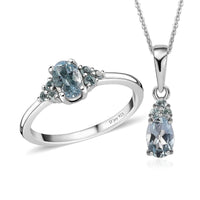 Premium Mangoro Aquamarine and Madagascar Paraiba Apatite Ring (Size 5.0) and Pendant Necklace 20 Inches in Platinum Over Sterling Silver 1.00 ctw