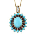 Sleeping Beauty Turquoise and Anthill Garnet Floral Pendant Necklace 20 Inches in Platinum Over and Vermeil Yellow Gold Over Sterling Silver 5.25 ctw - Sticky add to cart bar