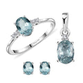 Aqua Kyanite and Moissanite Stud Earrings, Ring (Size 5.0), Pendant in Platinum Over Sterling Silver 2.90 ctw - Sticky add to cart bar