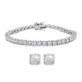 Princess Cut Simulated Diamond 13.80 ctw 3mm Tennis Bracelet (7.0 In) and Square Stud Earrings in Rhodium Over Sterling Silver - Sticky add to cart bar