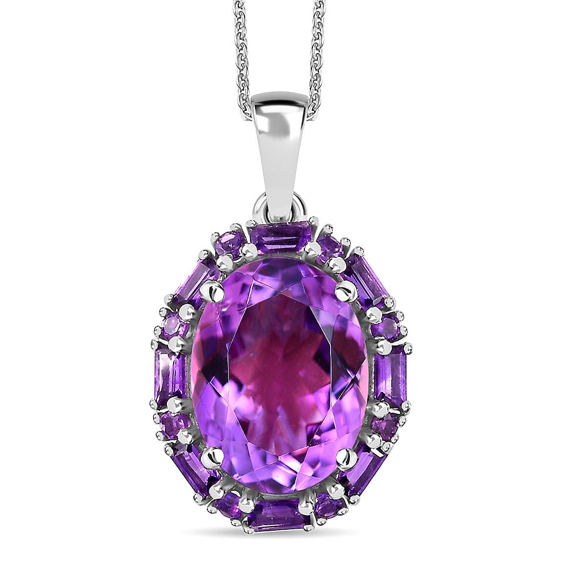 TLV African Amethyst Pendant Necklace (20 Inches) in Platinum Over Sterling Silver 11.00 ctw