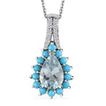 Premium Mangoro Aquamarine, Multi Gemstone Sunburst Pendant Necklace (20 Inches) in Platinum Over Sterling Silver - Sticky add to cart bar