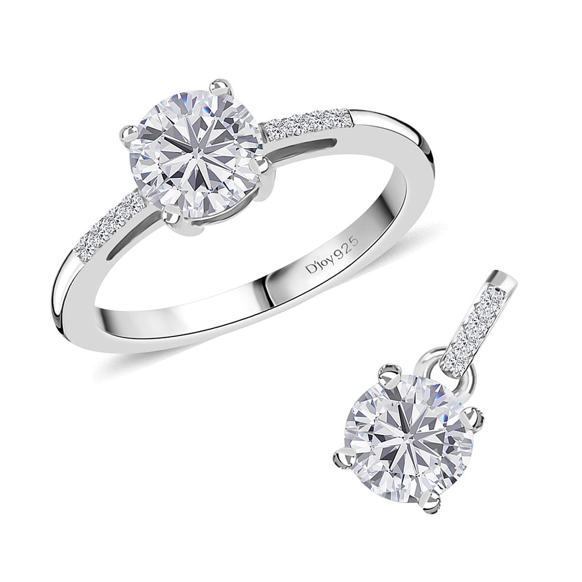 Moissanite Ring (Size 5.0) and Pendant in Platinum Over Sterling Silver 1.60 ctw