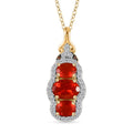 Crimson Fire Opal, Brown and White Zircon Triple Halo Pendant Necklace (20 Inches) in Vermeil YG Over Sterling Silver - Sticky add to cart bar
