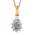 Premium Santa Maria Aquamarine, White Zircon Halo Pendant Necklace (20 Inches) in Vermeil YG Over Sterling Silver - Sticky add to cart bar