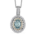 Premium Aqua Kyanite, Multi Gemstone Double Halo Pendant Necklace (20 Inches) in Platinum Over Sterling Silver - Sticky add to cart bar