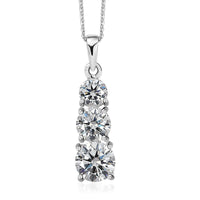 One Time Only Moissanite (Rnd 7mm) 3 Stone Pendant Necklace (20 Inches) in Platinum Over Sterling Silver 2.40 ctw