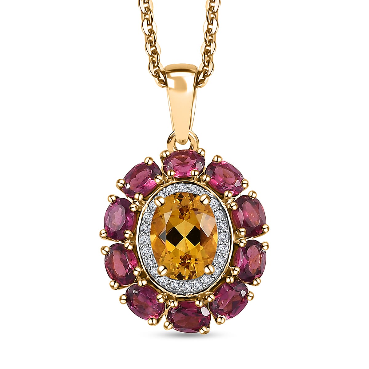 Brazilian Heliodor and Multi Gemstone Floral Pendant Necklace 20 Inches in Vermeil Yellow Gold Over Sterling Silver 3.35 ctw