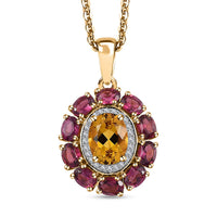 Brazilian Heliodor and Multi Gemstone Floral Pendant Necklace 20 Inches in Vermeil Yellow Gold Over Sterling Silver 3.35 ctw