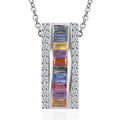 Multi Sapphire, White Zircon Pendant Necklace (18 Inches) in Platinum Over Sterling Silver - Sticky add to cart bar