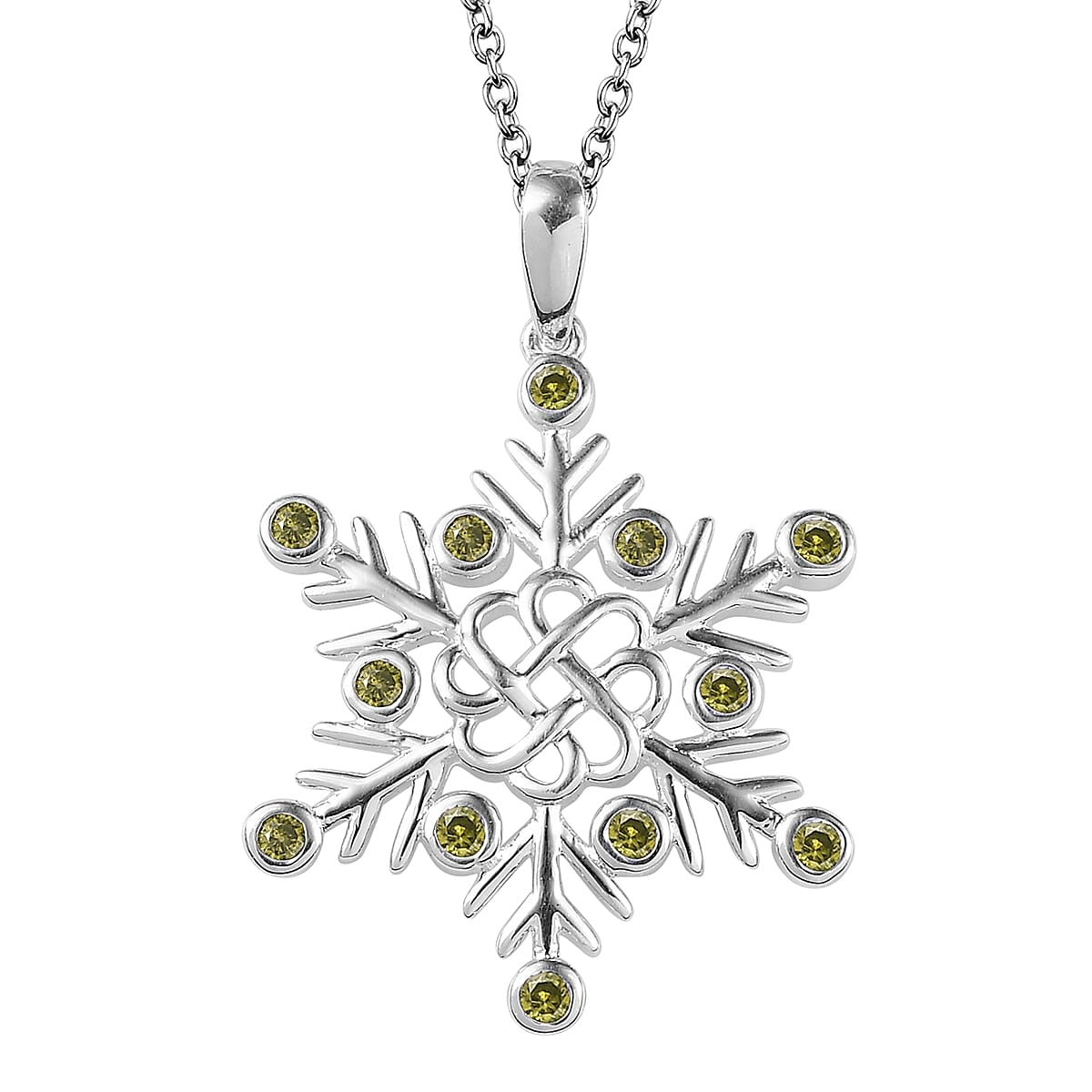 Simulated Diamond Snowflake Pendant in Sterling Silver with Stainless Steel Necklace 20 Inches 0.75 ctw