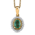 Kagem Zambian Emerald, Yellow and White Diamond Double Halo Pendant Necklace 20 Inches in Vermeil Yellow Gold Over Sterling Silver 1.00 ctw - Sticky add to cart bar