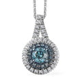 Venice Blue Diamond I2-I3 and White Diamond Double Halo Pendant Necklace 20 Inches in Platinum Over Sterling Silver 0.75 ctw - Sticky add to cart bar