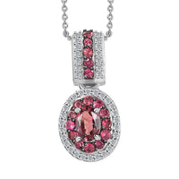 Ouro Fino Rubellite and Moissanite Double Halo Pendant Necklace 20 Inches in Platinum Over Sterling Silver 1.25 ctw