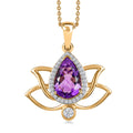 Moroccan Amethyst and Moissanite Lotus Flower Pendant Necklace 20 Inches in Vermeil Yellow Gold Over Sterling Silver 3.15 ctw - Sticky add to cart bar