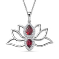 Orissa Rhodolite Garnet and Moissanite Lotus Flower Pendant Necklace 20 Inches in Platinum Over Sterling Silver 1.65 ctw - Sticky add to cart bar