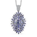 Tanzanite and White Zircon Dahlia Floral Spray Pendant Necklace 20 Inches in Platinum Over Sterling Silver 4.85 ctw - Sticky add to cart bar