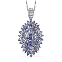 Tanzanite and White Zircon Dahlia Floral Spray Pendant Necklace 20 Inches in Platinum Over Sterling Silver 4.85 ctw