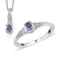 Tanzanite and White Zircon Ring (Size 5.0), Pendant Necklace 20 Inches in Platinum Over Sterling Silver 0.35 ctw - Sticky add to cart bar