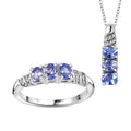 Tanzanite 3 Stone Ring (Size 5.0) and Pendant Necklace 20 Inches in Platinum Over Sterling Silver 1.00 ctw - Sticky add to cart bar